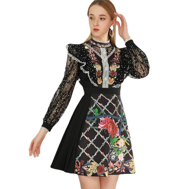 Women Foliage Black Plaid Print Dress NorixaFashion.com