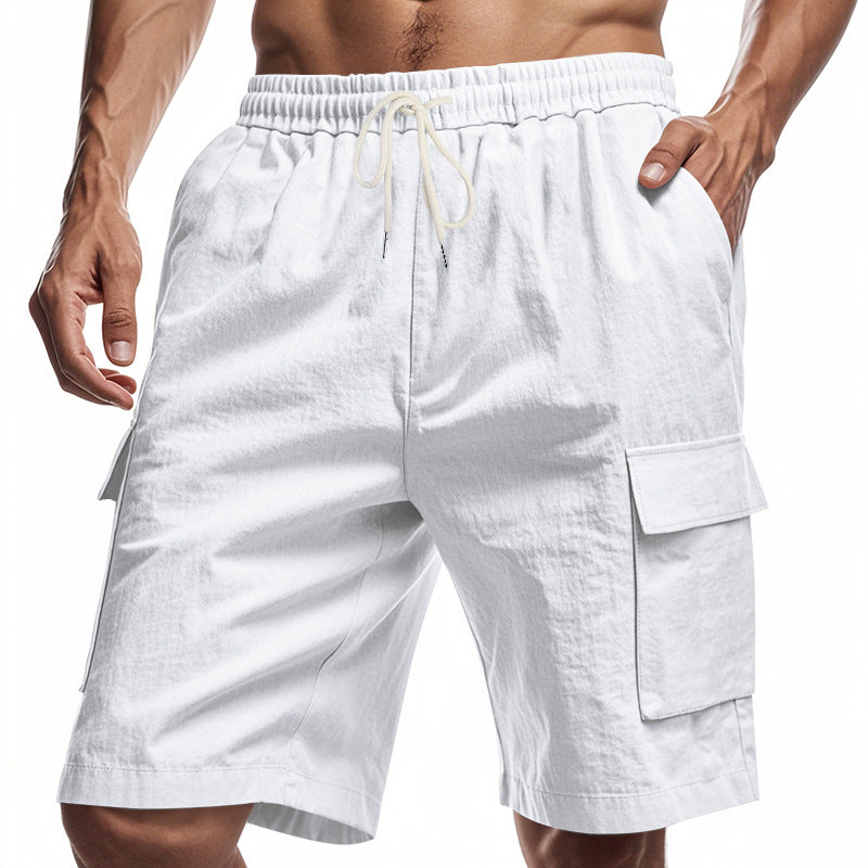 Loose Sports And Leisure Solid Color Linen Drawstring Shorts NorixaFashion.com