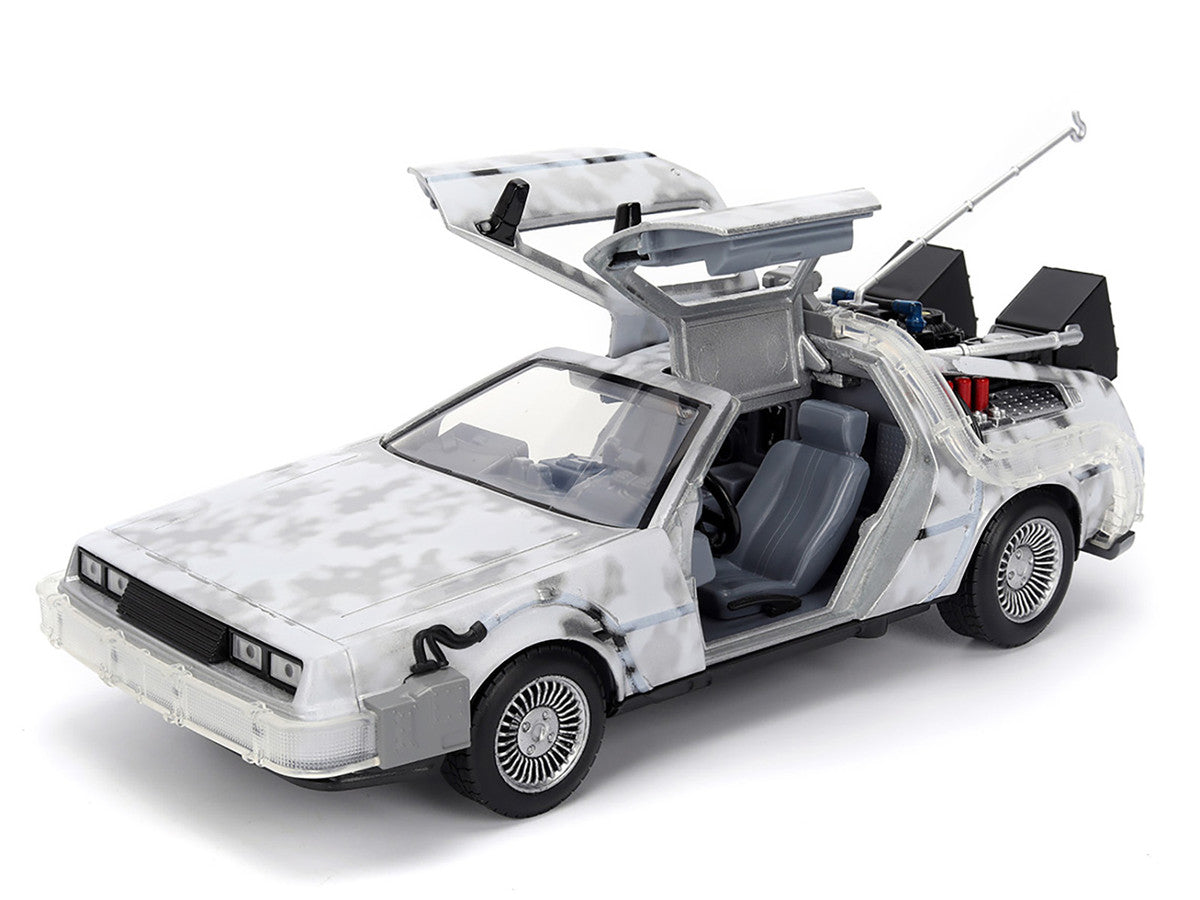 DMC DeLorean Time Machine Brushed Metal (Frost Version) with Lights "Back to the Future" (1985) Movie "Hollywood Rides" Series 1/24 Diecast Model Car by Jada LuxuryLifeWay Online Store