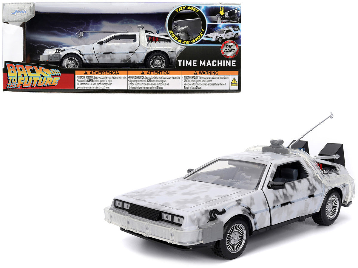 DMC DeLorean Time Machine Brushed Metal (Frost Version) with Lights "Back to the Future" (1985) Movie "Hollywood Rides" Series 1/24 Diecast Model Car by Jada LuxuryLifeWay Online Store