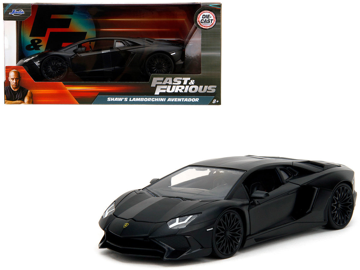 Shaw's Lamborghini Aventador Matt Black "Furious 7" (2015) Movie "Fast & Furious" Series 1/24 Diecast Model Car by Jada LuxuryLifeWay Online Store