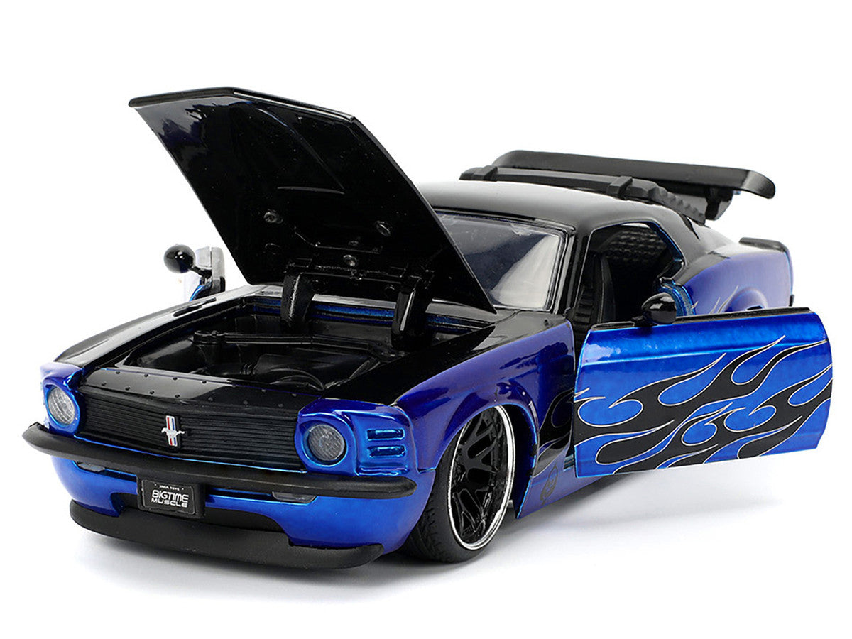 1970 Ford Mustang Boss 429 Black and Blue Metallic with Flames "Bigtime Muscle" Series 1/24 Diecast Model Car by Jada LuxuryLifeWay Online Store