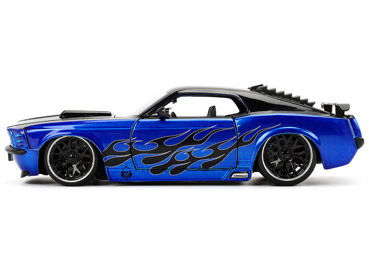 1970 Ford Mustang Boss 429 Black and Blue Metallic with Flames "Bigtime Muscle" Series 1/24 Diecast Model Car by Jada LuxuryLifeWay Online Store