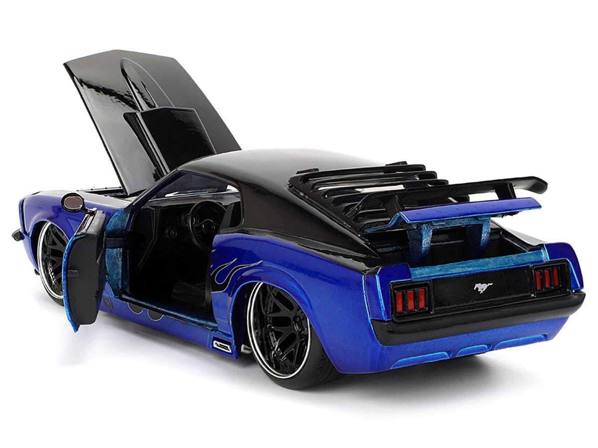 1970 Ford Mustang Boss 429 Black and Blue Metallic with Flames "Bigtime Muscle" Series 1/24 Diecast Model Car by Jada LuxuryLifeWay Online Store