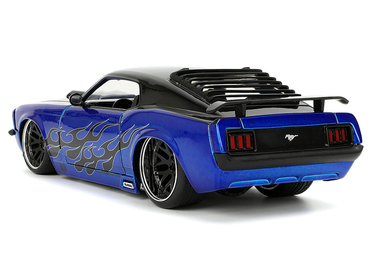 1970 Ford Mustang Boss 429 Black and Blue Metallic with Flames "Bigtime Muscle" Series 1/24 Diecast Model Car by Jada LuxuryLifeWay Online Store