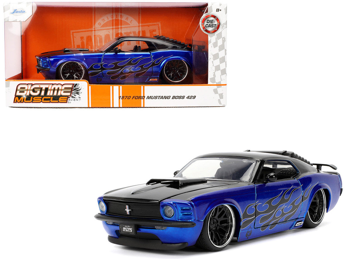 1970 Ford Mustang Boss 429 Black and Blue Metallic with Flames "Bigtime Muscle" Series 1/24 Diecast Model Car by Jada LuxuryLifeWay Online Store