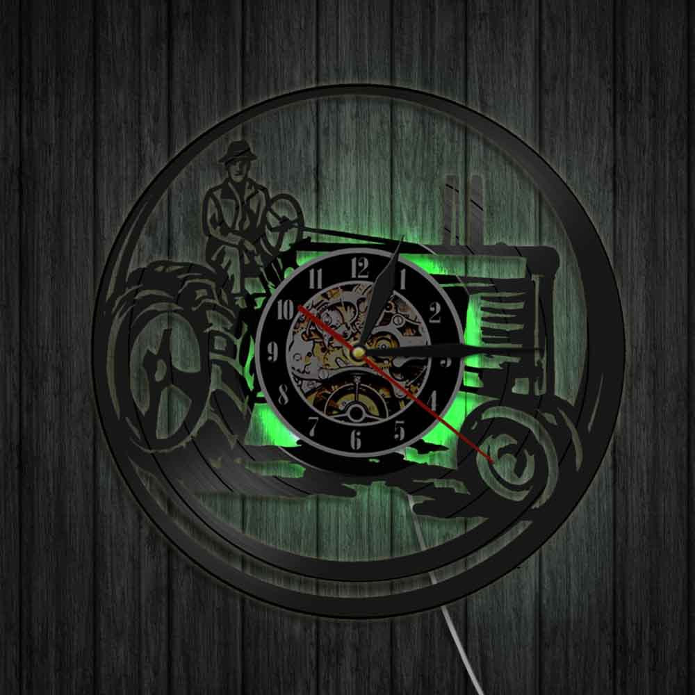 Creative old tractor harvester vinyl record wall clock PearlNestDecor.com