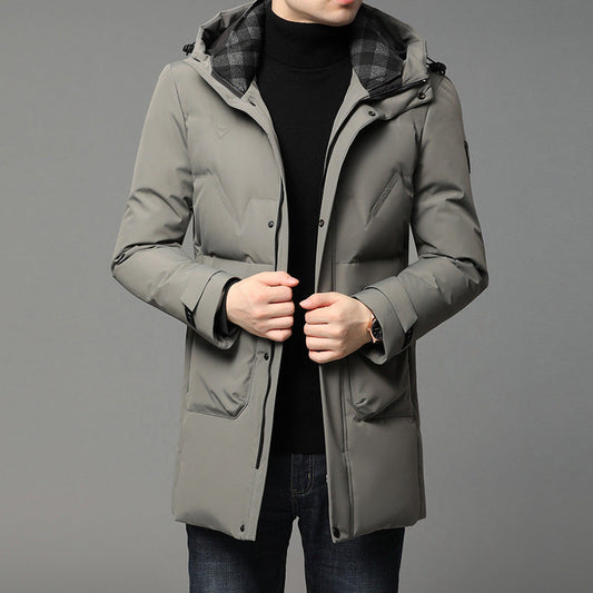 White Duck Down Hooded Warm Jacket Medium Length Down Jacket Best YouTube Store