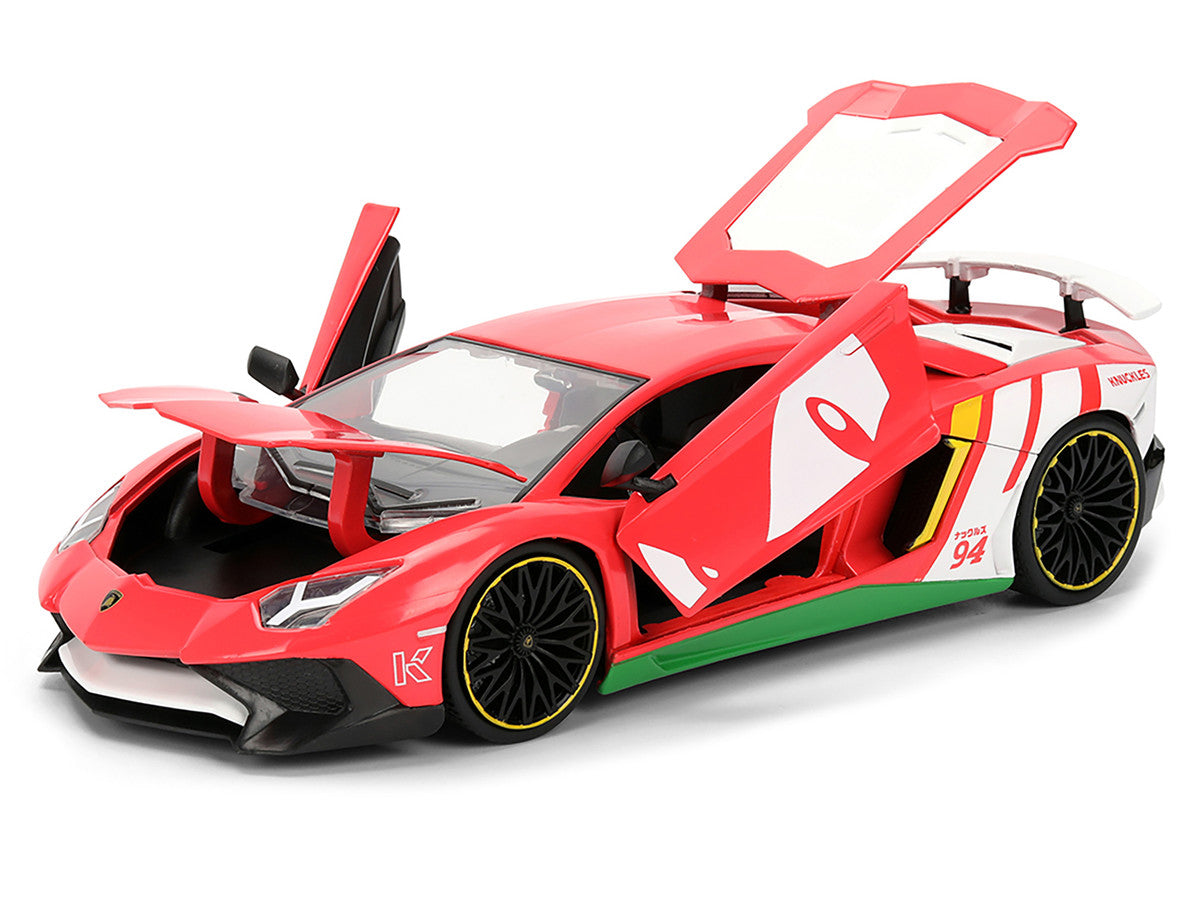 Lamborghini Aventador SV Red with Graphics and Knuckles Diecast Figure "Sonic The Hedgehog" Franchise "Hollywood Rides" Series 1/24 Diecast Model by Jada LuxuryLifeWay Online Store
