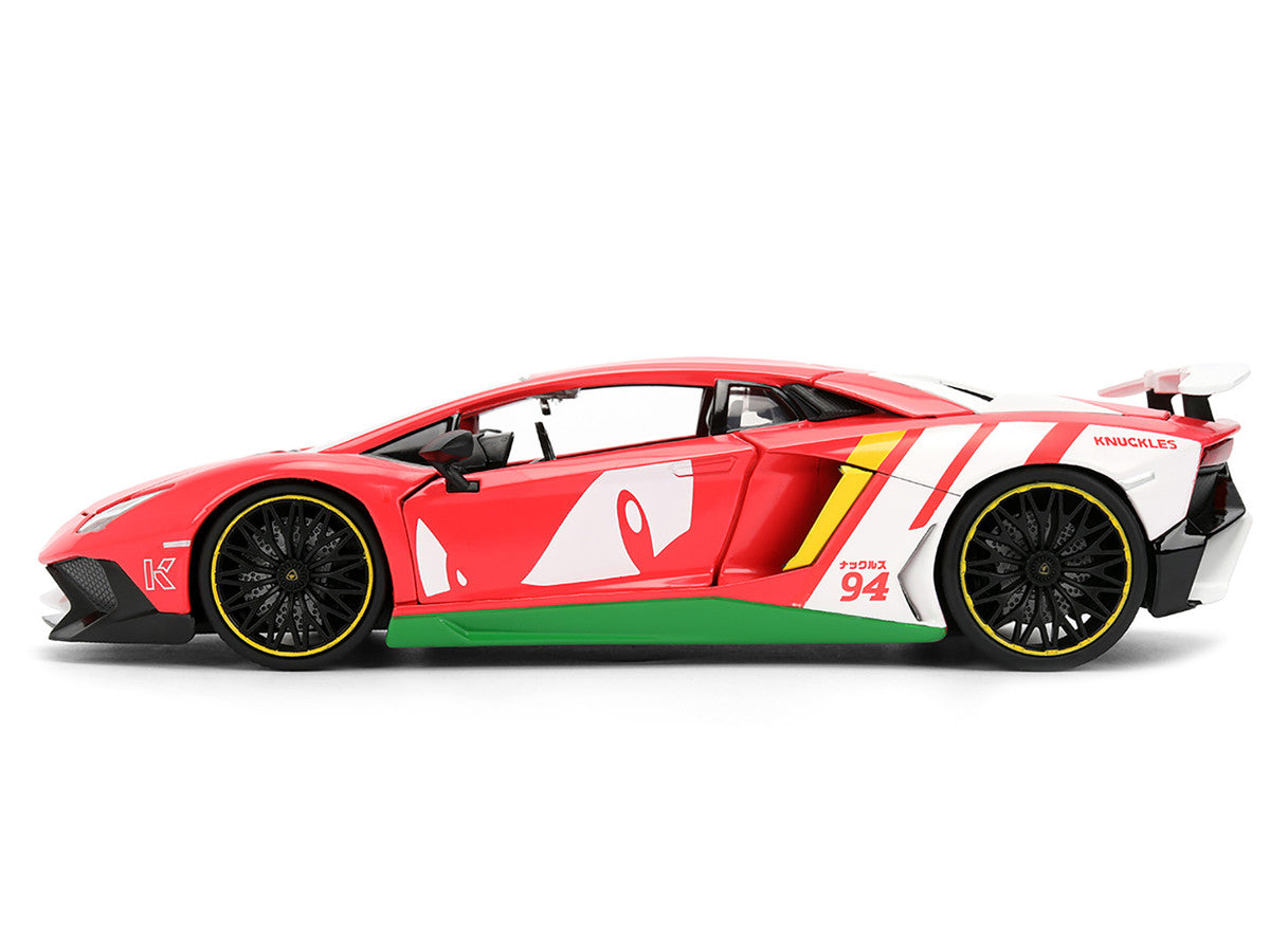Lamborghini Aventador SV Red with Graphics and Knuckles Diecast Figure "Sonic The Hedgehog" Franchise "Hollywood Rides" Series 1/24 Diecast Model by Jada LuxuryLifeWay Online Store