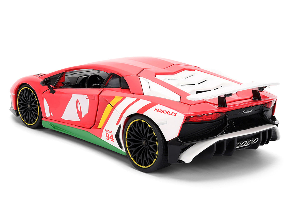Lamborghini Aventador SV Red with Graphics and Knuckles Diecast Figure "Sonic The Hedgehog" Franchise "Hollywood Rides" Series 1/24 Diecast Model by Jada LuxuryLifeWay Online Store
