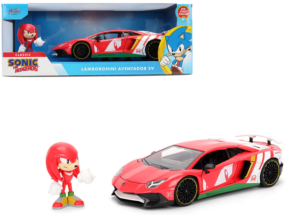 Lamborghini Aventador SV Red with Graphics and Knuckles Diecast Figure "Sonic The Hedgehog" Franchise "Hollywood Rides" Series 1/24 Diecast Model by Jada LuxuryLifeWay Online Store