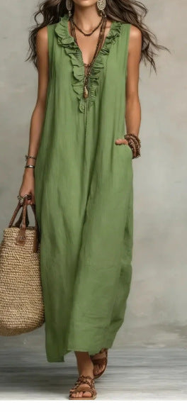 Women's Spring Summer Pocket Ruffle Elegant Dress LadyShow.Store