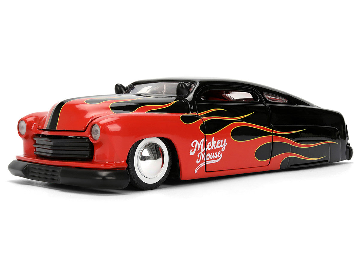 1951 Mercury Coupe Black with Flame Graphics and Red Interior and Mickey Mouse Diecast Figure "Disney's Mickey Mouse" "Hollywood Rides" Series 1/24 Diecast Model Car by Jada LuxuryLifeWay Online Store