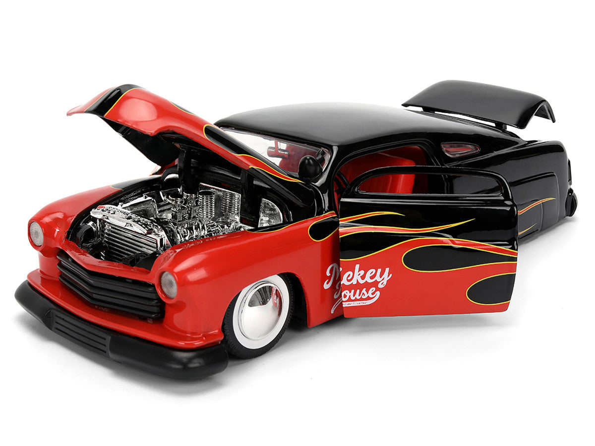 1951 Mercury Coupe Black with Flame Graphics and Red Interior and Mickey Mouse Diecast Figure "Disney's Mickey Mouse" "Hollywood Rides" Series 1/24 Diecast Model Car by Jada LuxuryLifeWay Online Store