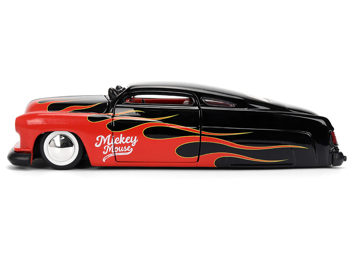 1951 Mercury Coupe Black with Flame Graphics and Red Interior and Mickey Mouse Diecast Figure "Disney's Mickey Mouse" "Hollywood Rides" Series 1/24 Diecast Model Car by Jada LuxuryLifeWay Online Store