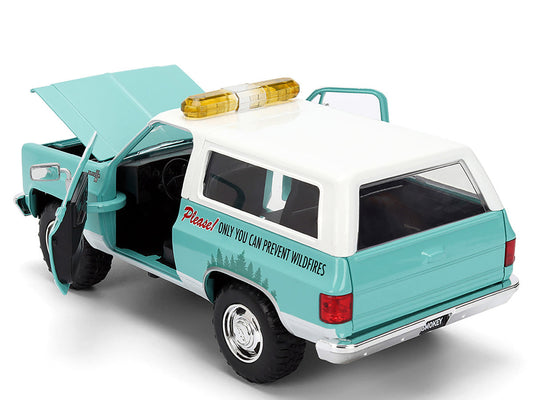 1980 Chevrolet Blazer Light Green with White Top and Graphics and Smokey Bear Diecast Figure "Smokey Bear" "Hollywood Rides" Series 1/24 Diecast Model by Jada LuxuryLifeWay Online Store