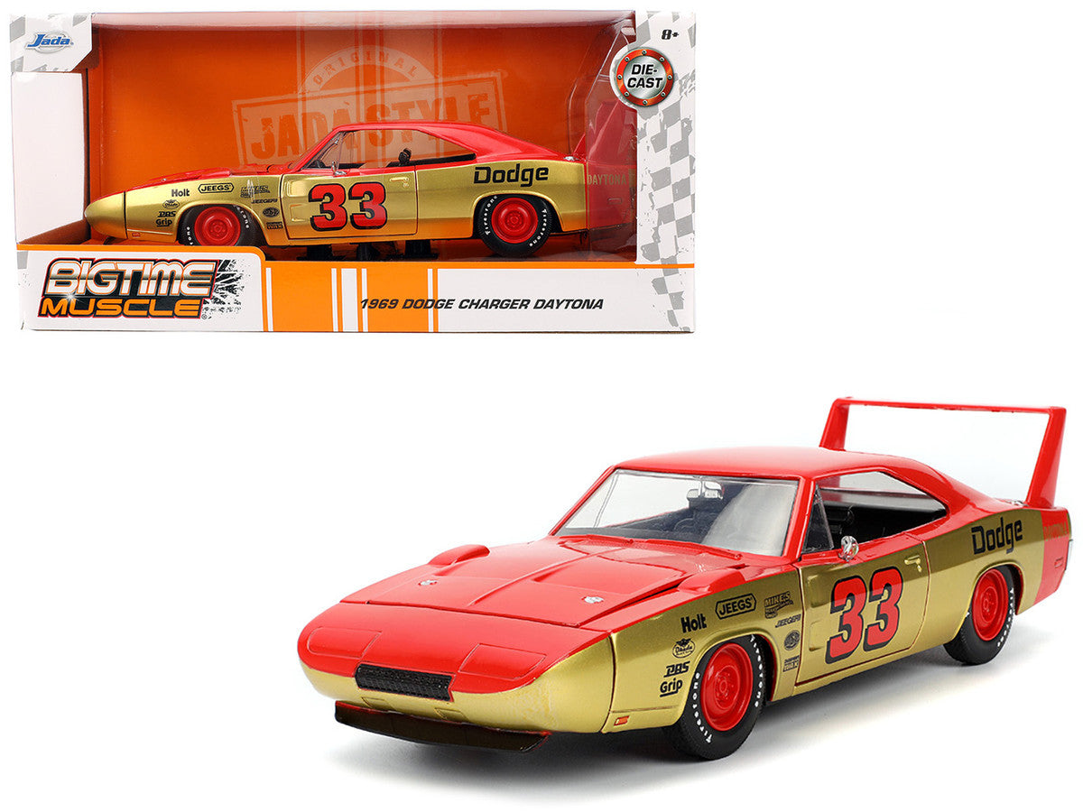 1969 Dodge Charger Daytona #33 Red and Gold Metallic with Graphics "Bigtime Muscle" Series 1/24 Diecast Model Car by Jada LuxuryLifeWay Online Store