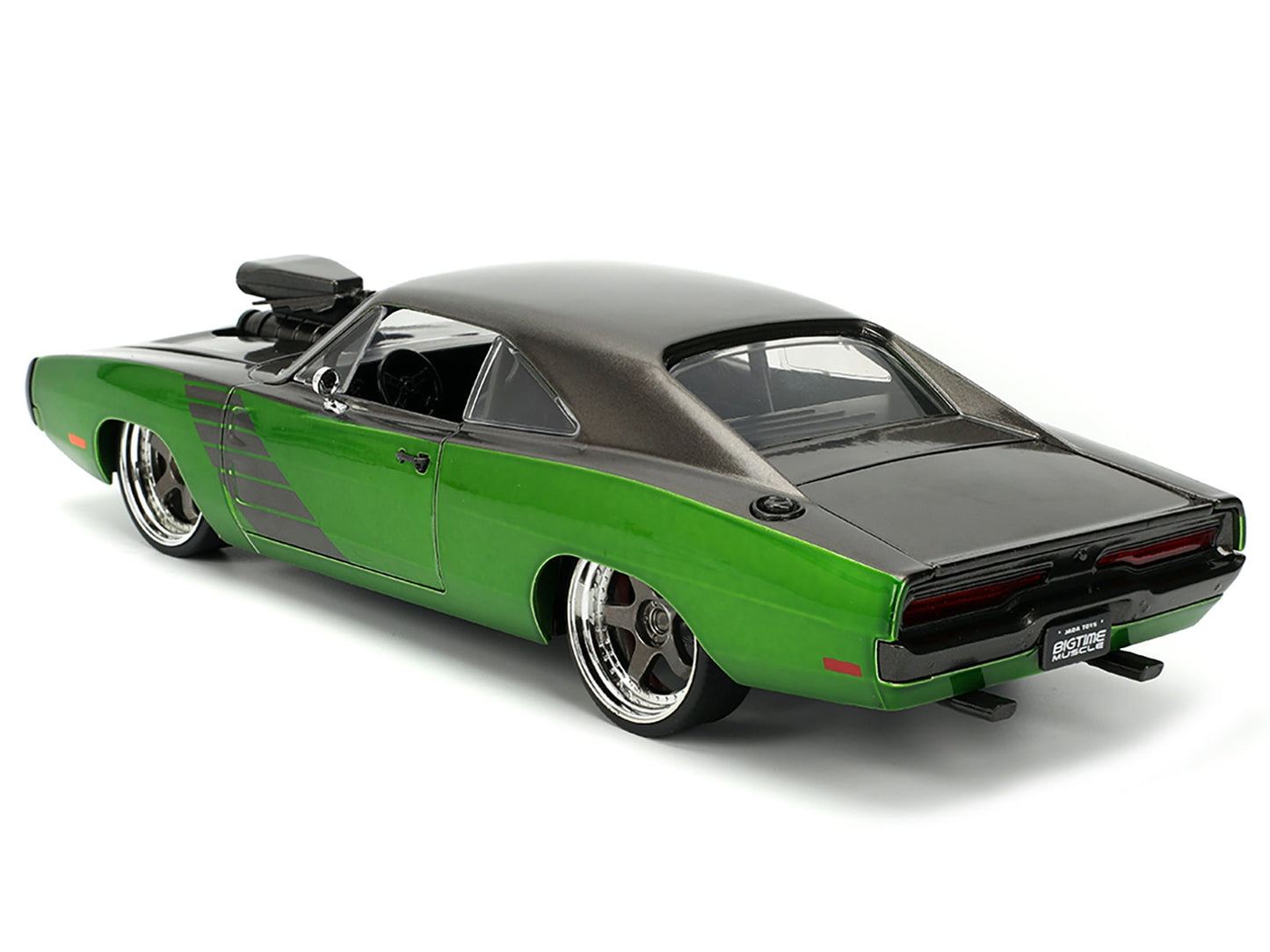 1970 Dodge Charger R/T Dark Gray Metallic and Green Metallic with Dark Gray Stripes "Bigtime Muscle" Series 1/24 Diecast Model Car by Jada
