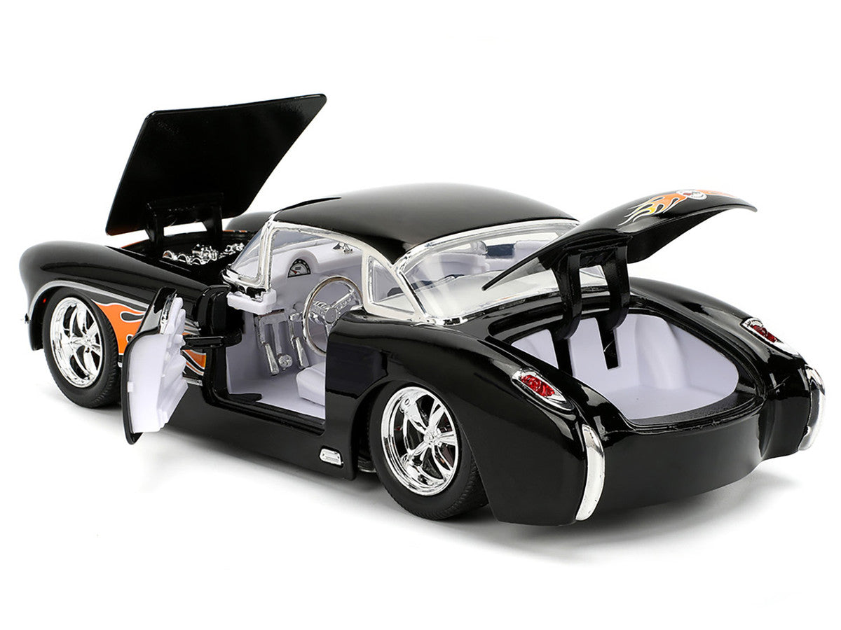 1957 Chevrolet Corvette Black with Flame Graphics and White Interior "Bigtime Muscle" Series 1/24 Diecast Model Car by Jada LuxuryLifeWay Online Store