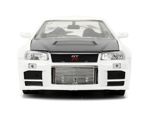 2002 Nissan Skyline GT-R (R34) RHD (Right Hand Drive) "HKS Power" White with Carbon Hood and Graphics "JDM Tuners" Series 1/24 Diecast Model Car by Jada LuxuryLifeWay Online Store