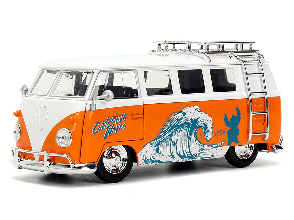 1961 Volkswagen Bus "Catching Waves" White and Orange with Stich Diecast Figure "Disney's Stitch" "Hollywood Rides" Series 1/24 Diecast Model by Jada LuxuryLifeWay Online Store