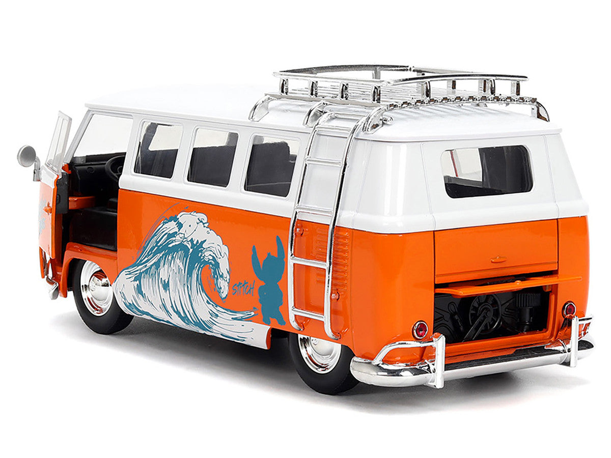1961 Volkswagen Bus "Catching Waves" White and Orange with Stich Diecast Figure "Disney's Stitch" "Hollywood Rides" Series 1/24 Diecast Model by Jada LuxuryLifeWay Online Store