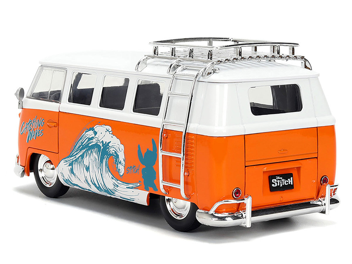 1961 Volkswagen Bus "Catching Waves" White and Orange with Stich Diecast Figure "Disney's Stitch" "Hollywood Rides" Series 1/24 Diecast Model by Jada LuxuryLifeWay Online Store