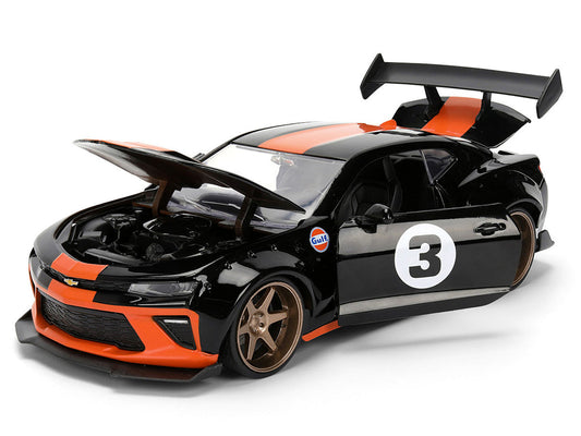 2016 Chevrolet Camaro #3 "Gulf Oil" Black with Orange Stripe "Wide Body" Series 1/24 Diecast Model Car by Jada LuxuryLifeWay Online Store