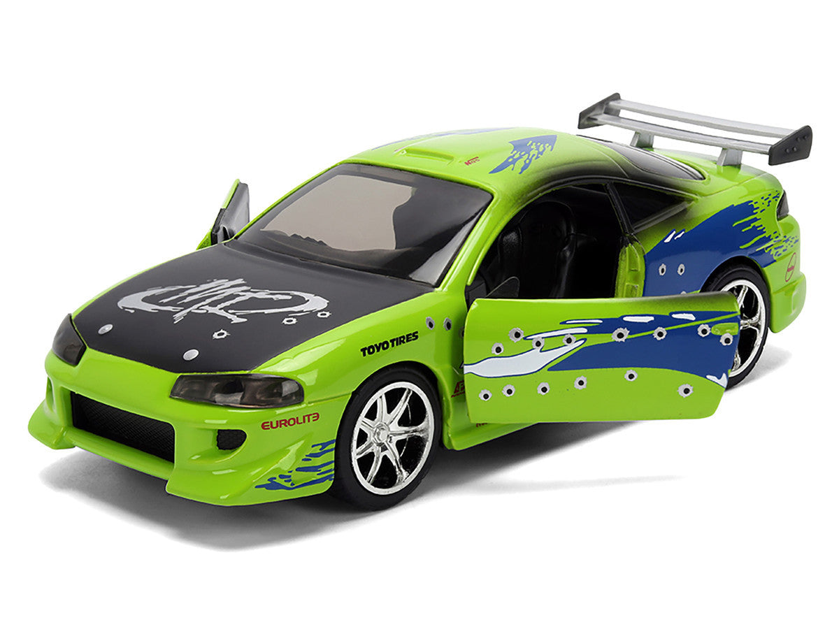 Brian's Mitsubishi Eclipse Green with Graphics (Damaged Version) "25 Years of Fast & Furious" "The Fast and the Furious" (2001) Movie 1/32 Diecast Model Car by Jada LuxuryLifeWay Online Store