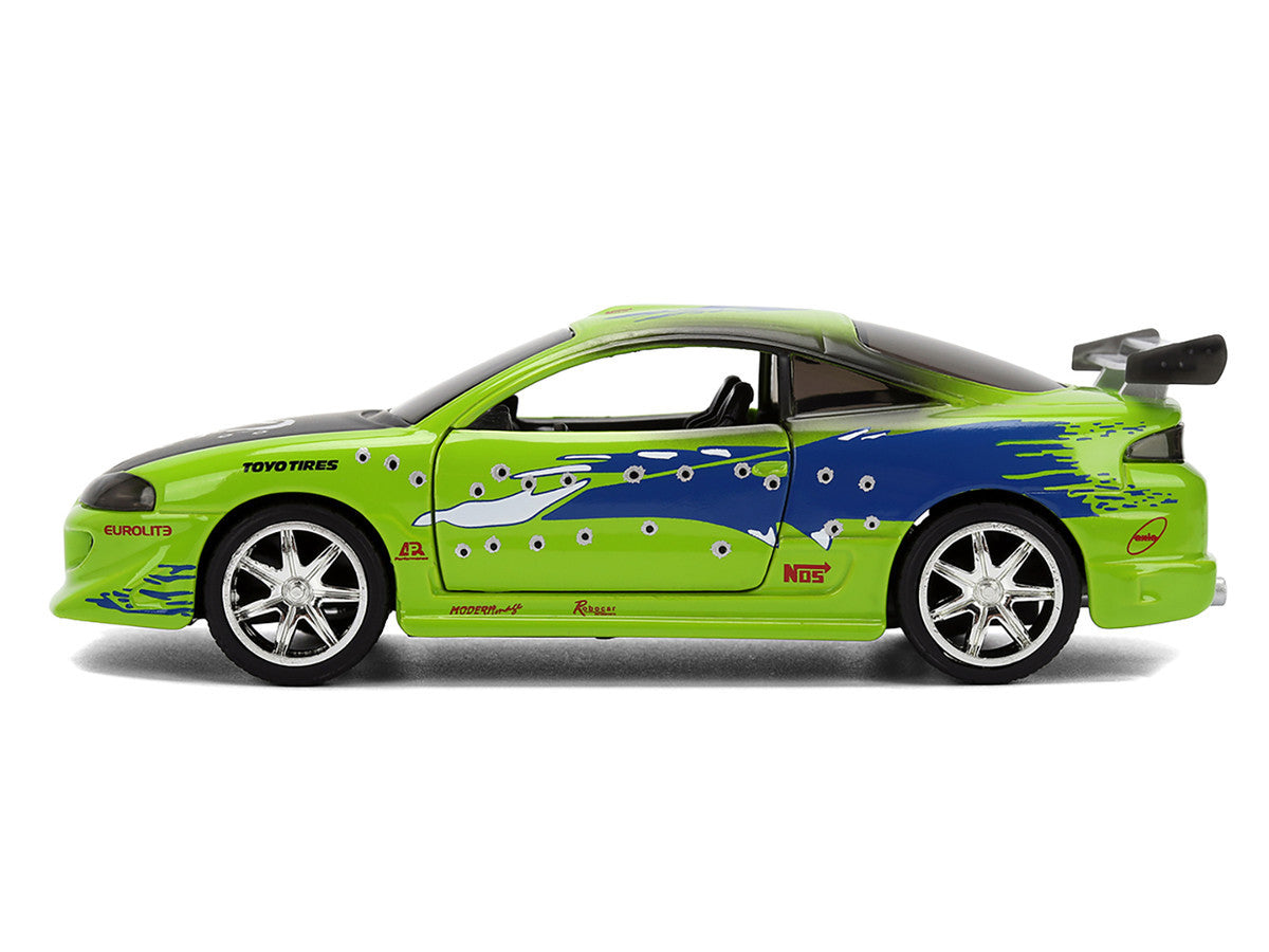 Brian's Mitsubishi Eclipse Green with Graphics (Damaged Version) "25 Years of Fast & Furious" "The Fast and the Furious" (2001) Movie 1/32 Diecast Model Car by Jada LuxuryLifeWay Online Store
