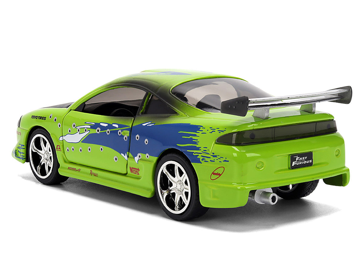 Brian's Mitsubishi Eclipse Green with Graphics (Damaged Version) "25 Years of Fast & Furious" "The Fast and the Furious" (2001) Movie 1/32 Diecast Model Car by Jada LuxuryLifeWay Online Store