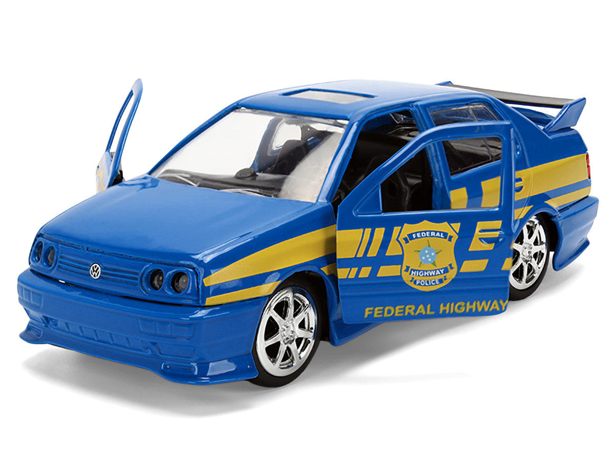 Volkswagen Jetta Police Vehicle "Rio Federal Highway Police" Blue with Yellow Stripes "Fast Five" (2011) Movie "Fast & Furious" Series 1/32 Diecast Model Car by Jada LuxuryLifeWay Online Store