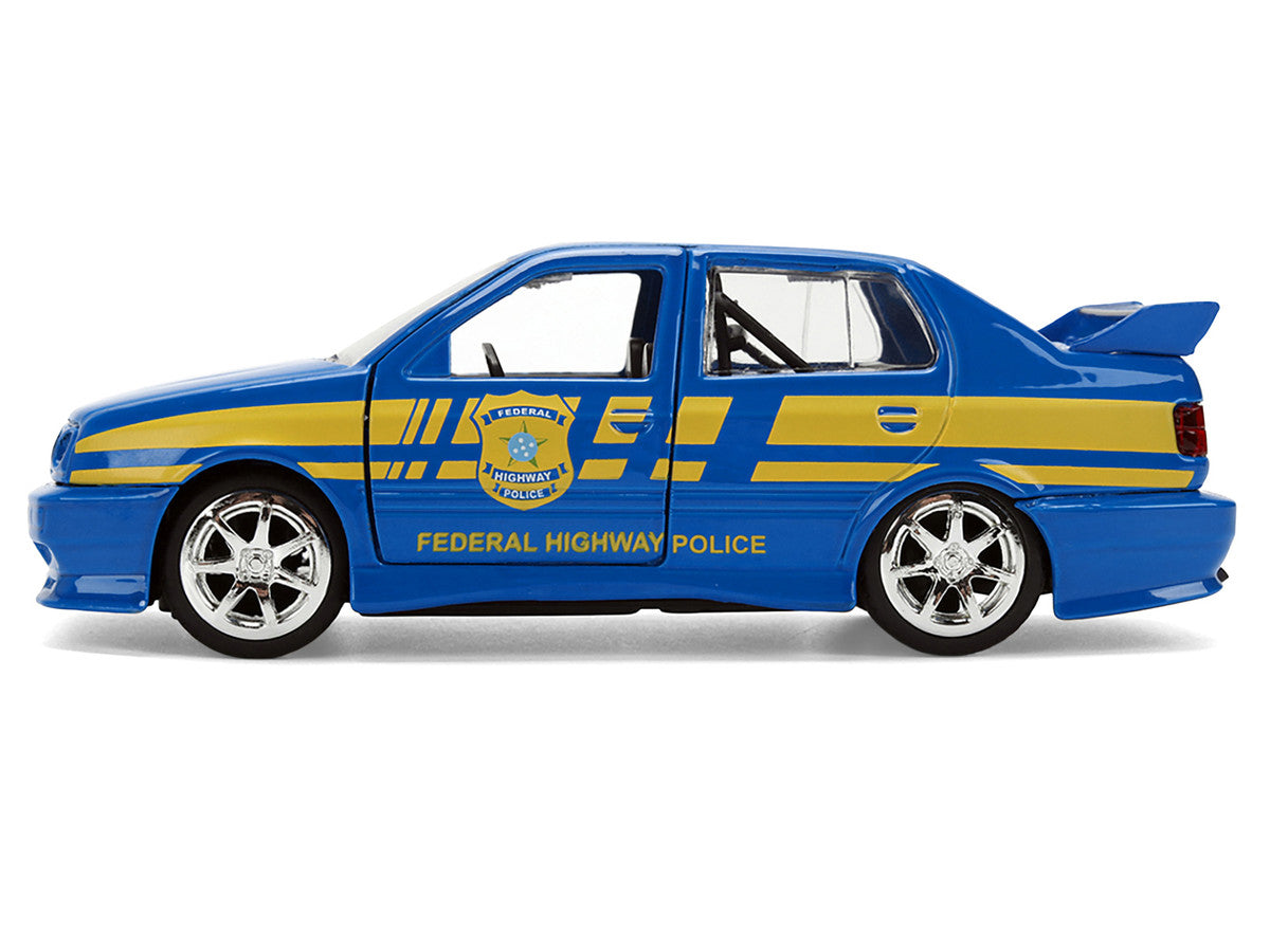 Volkswagen Jetta Police Vehicle "Rio Federal Highway Police" Blue with Yellow Stripes "Fast Five" (2011) Movie "Fast & Furious" Series 1/32 Diecast Model Car by Jada LuxuryLifeWay Online Store