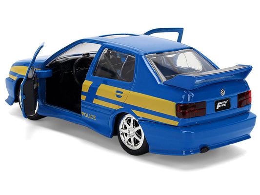 Volkswagen Jetta Police Vehicle "Rio Federal Highway Police" Blue with Yellow Stripes "Fast Five" (2011) Movie "Fast & Furious" Series 1/32 Diecast Model Car by Jada LuxuryLifeWay Online Store