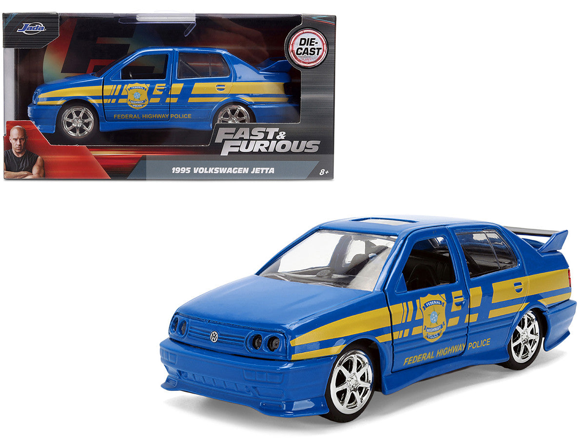 Volkswagen Jetta Police Vehicle "Rio Federal Highway Police" Blue with Yellow Stripes "Fast Five" (2011) Movie "Fast & Furious" Series 1/32 Diecast Model Car by Jada LuxuryLifeWay Online Store