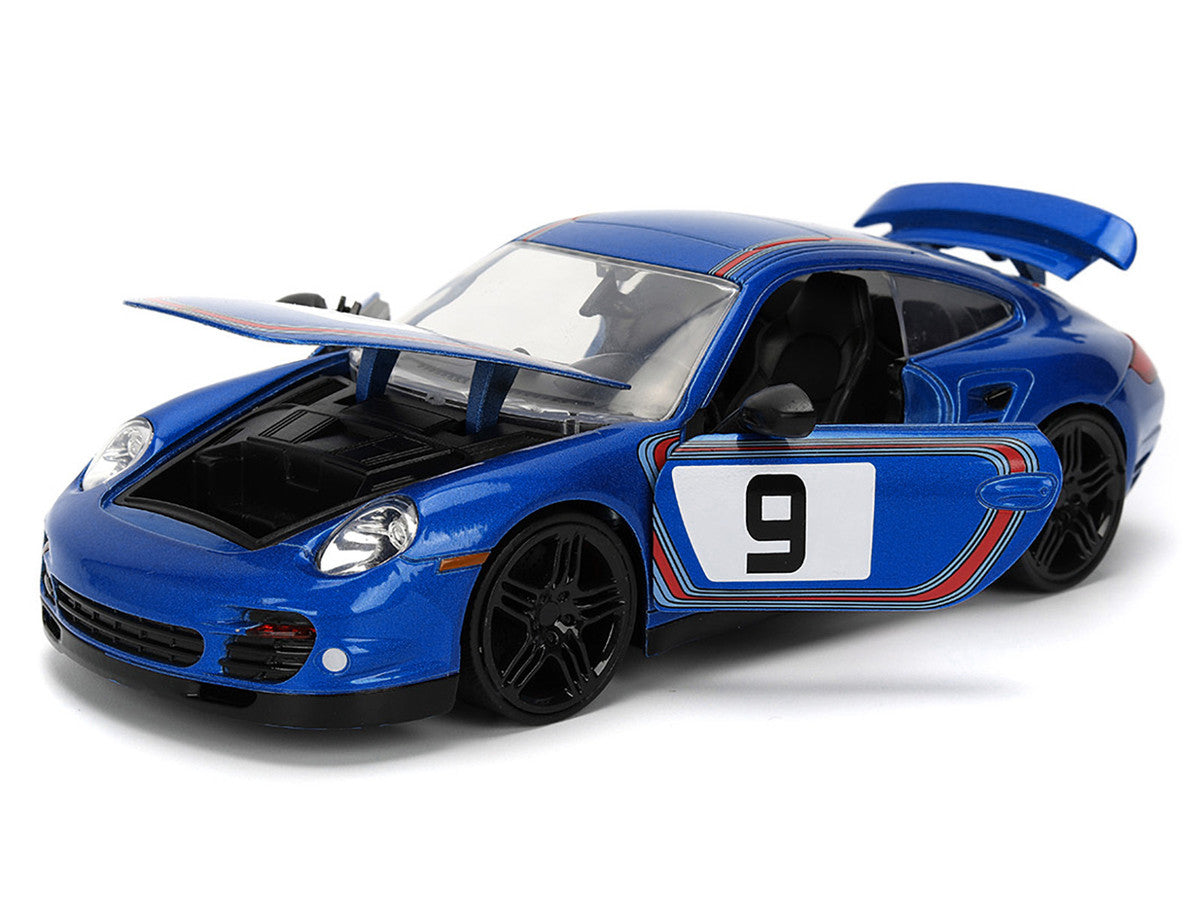 Porsche 911 Turbo (997) #9 Blue Metallic with Stripes "Hyper-Spec" Series 1/24 Diecast Model Car by Jada LuxuryLifeWay Online Store