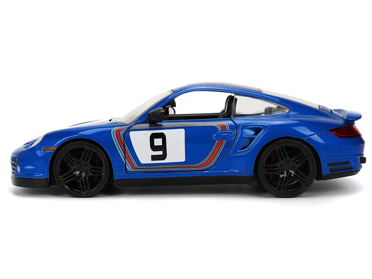 Porsche 911 Turbo (997) #9 Blue Metallic with Stripes "Hyper-Spec" Series 1/24 Diecast Model Car by Jada LuxuryLifeWay Online Store