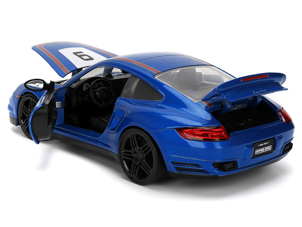 Porsche 911 Turbo (997) #9 Blue Metallic with Stripes "Hyper-Spec" Series 1/24 Diecast Model Car by Jada LuxuryLifeWay Online Store