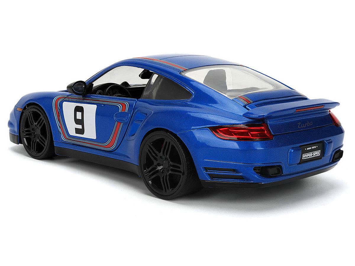 Porsche 911 Turbo (997) #9 Blue Metallic with Stripes "Hyper-Spec" Series 1/24 Diecast Model Car by Jada LuxuryLifeWay Online Store