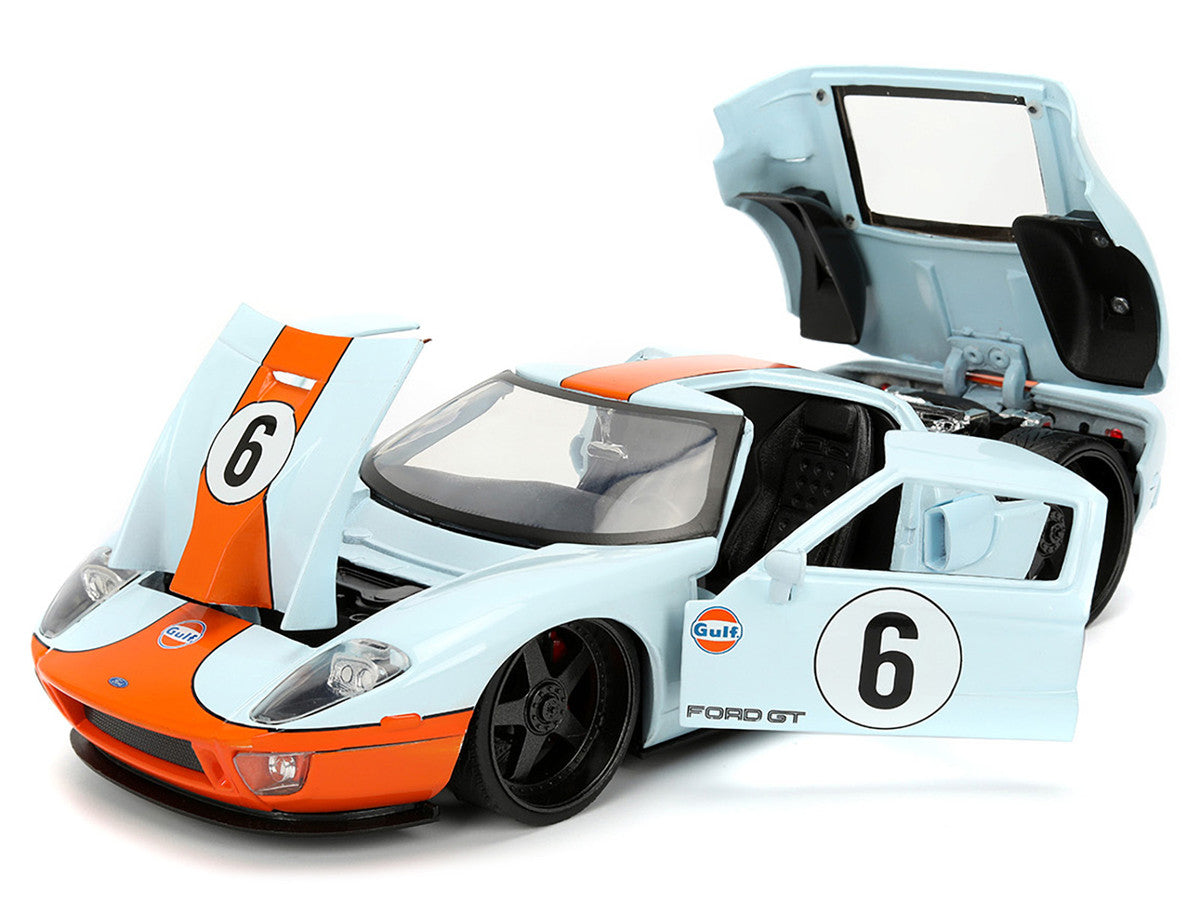 2005 Ford GT #6 "Gulf Oil" Light Blue with Orange Stripes "Hyper-Spec" Series 1/24 Diecast Model Car by Jada LuxuryLifeWay Online Store