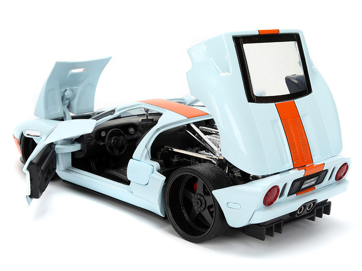 2005 Ford GT #6 "Gulf Oil" Light Blue with Orange Stripes "Hyper-Spec" Series 1/24 Diecast Model Car by Jada LuxuryLifeWay Online Store
