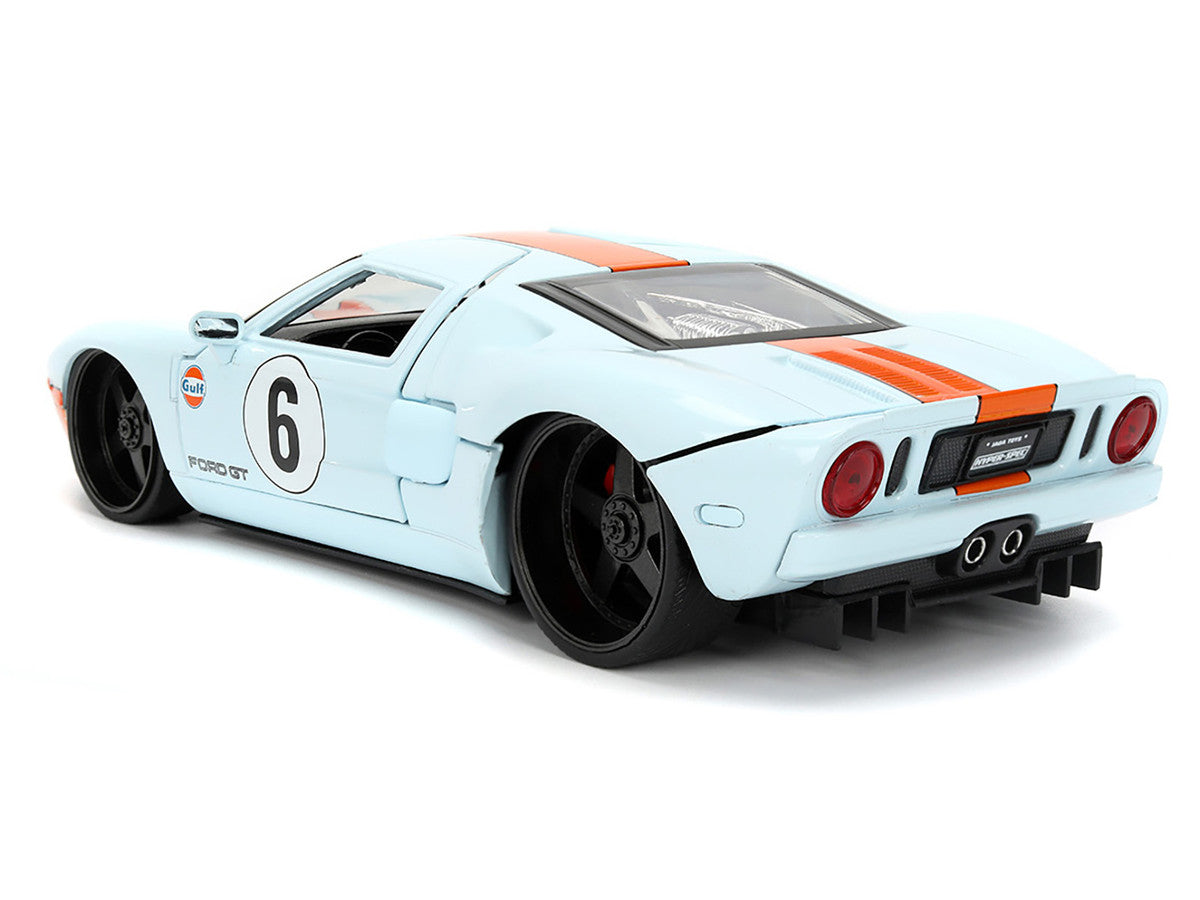 2005 Ford GT #6 "Gulf Oil" Light Blue with Orange Stripes "Hyper-Spec" Series 1/24 Diecast Model Car by Jada LuxuryLifeWay Online Store