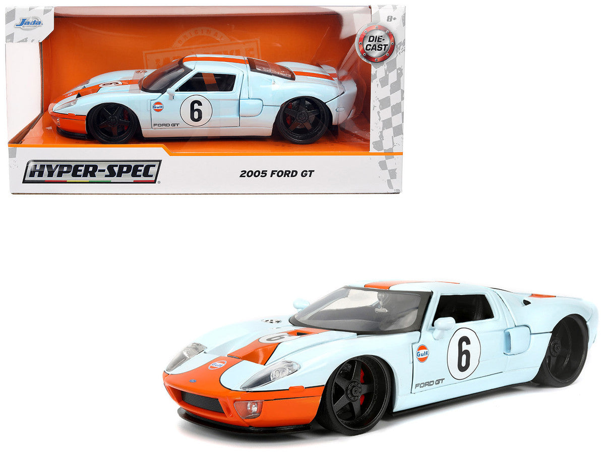 2005 Ford GT #6 "Gulf Oil" Light Blue with Orange Stripes "Hyper-Spec" Series 1/24 Diecast Model Car by Jada LuxuryLifeWay Online Store
