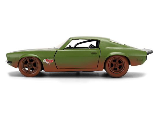 Dom's 1973 Chevrolet Camaro "F-Bomb" Matt Green (Dirty Version) with Black Hood Stripe "Fast & Furious" (2009) Movie "Fast & Furious 25 Years" Series 1/32 Diecast Model Car by Jada LuxuryLifeWay Online Store