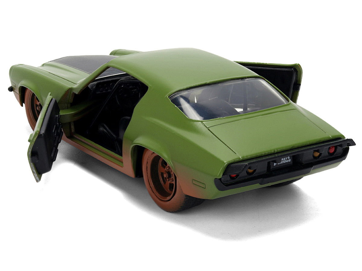 Dom's 1973 Chevrolet Camaro "F-Bomb" Matt Green (Dirty Version) with Black Hood Stripe "Fast & Furious" (2009) Movie "Fast & Furious 25 Years" Series 1/32 Diecast Model Car by Jada LuxuryLifeWay Online Store