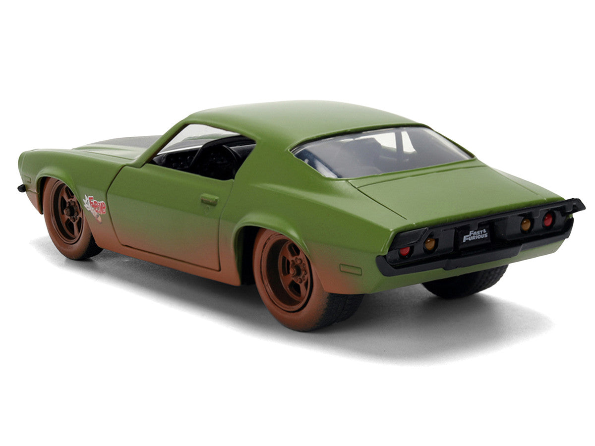 Dom's 1973 Chevrolet Camaro "F-Bomb" Matt Green (Dirty Version) with Black Hood Stripe "Fast & Furious" (2009) Movie "Fast & Furious 25 Years" Series 1/32 Diecast Model Car by Jada LuxuryLifeWay Online Store