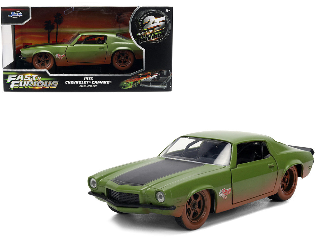 Dom's 1973 Chevrolet Camaro "F-Bomb" Matt Green (Dirty Version) with Black Hood Stripe "Fast & Furious" (2009) Movie "Fast & Furious 25 Years" Series 1/32 Diecast Model Car by Jada LuxuryLifeWay Online Store