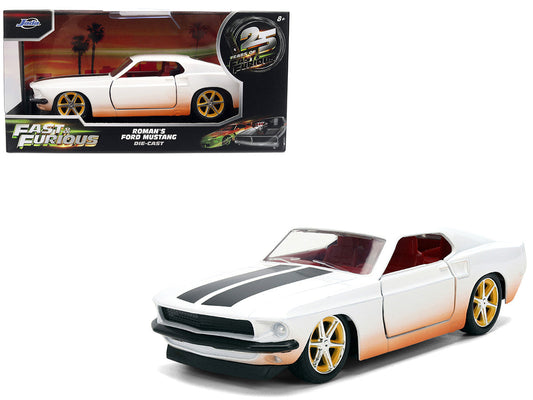 Roman's Ford Mustang White with Black Stripes and Red Interior (Dirty Version) "Fast & Furious" Movie "Fast & Furious 25th Anniversary" Series 1/32 Diecast Model Car by Jada LuxuryLifeWay Online Store