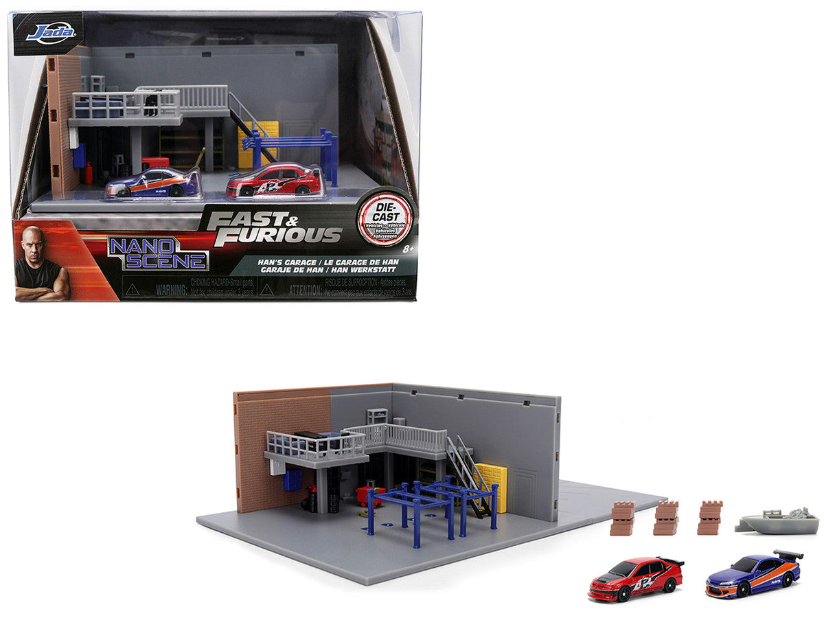 "Fast & Furious" Han's Garage Diorama with 2 Cars and Accessories "Nano Scene" Series 1/32 Model by Jada LuxuryLifeWay Online Store